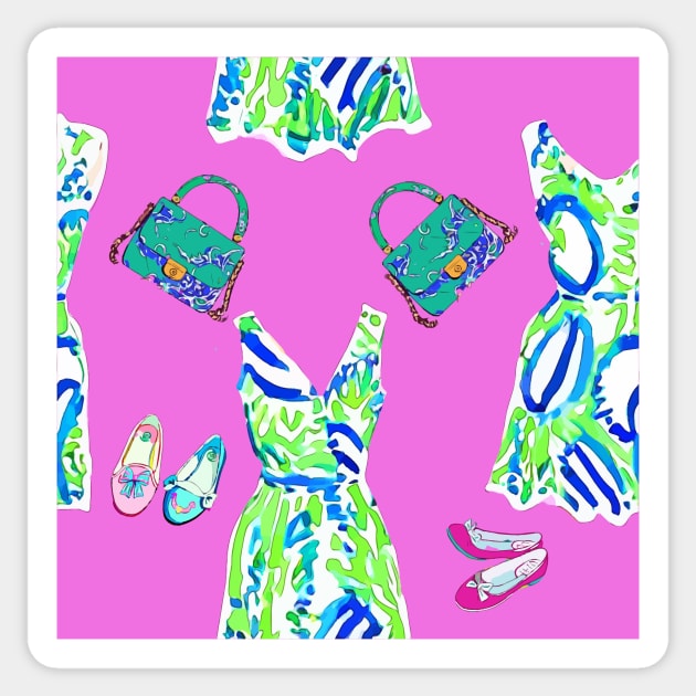 Preppy dresses, shoes and bags on hot pink Sticker by SophieClimaArt